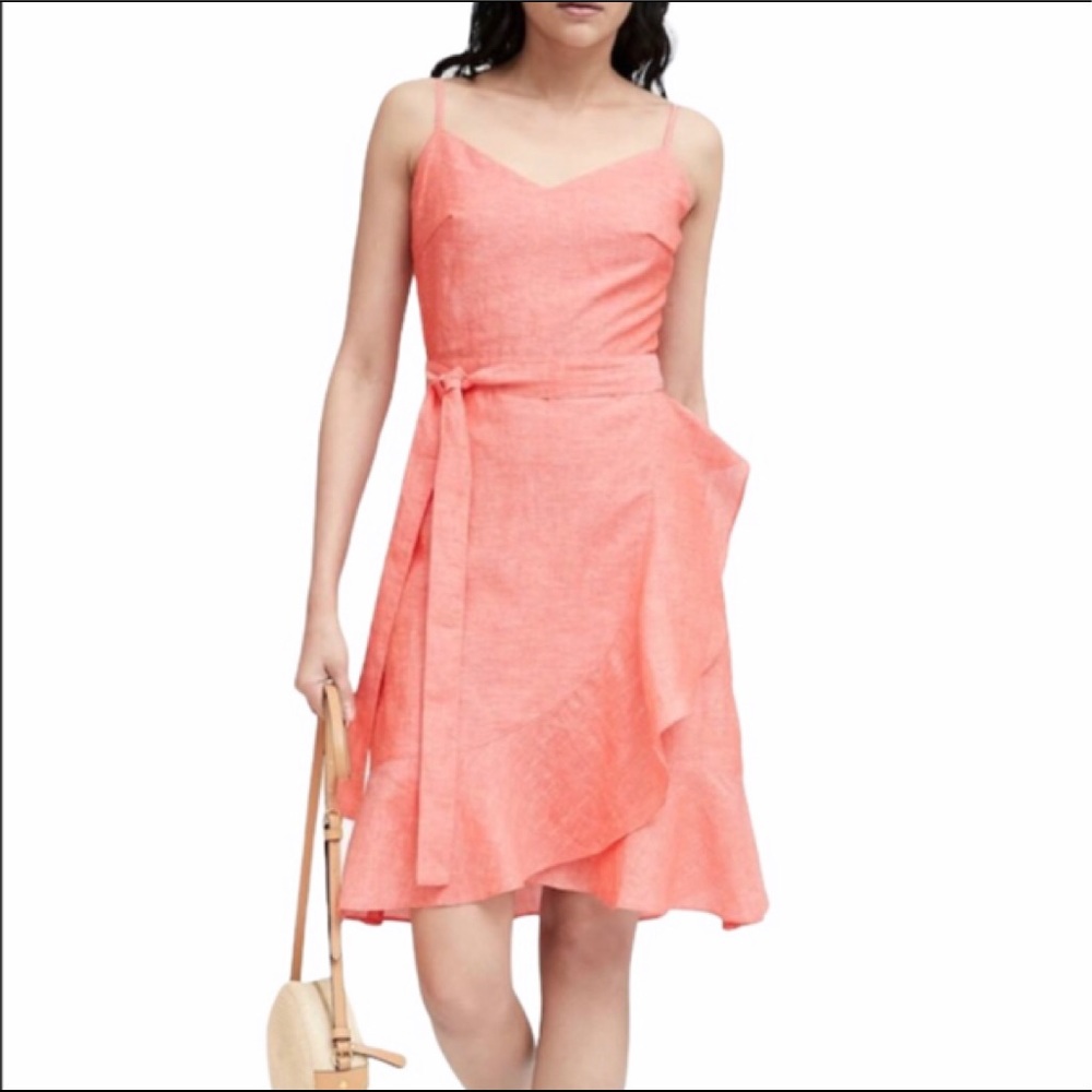 NWT BANANA REPUBLIC CORAL FAUX WRAP DRESS